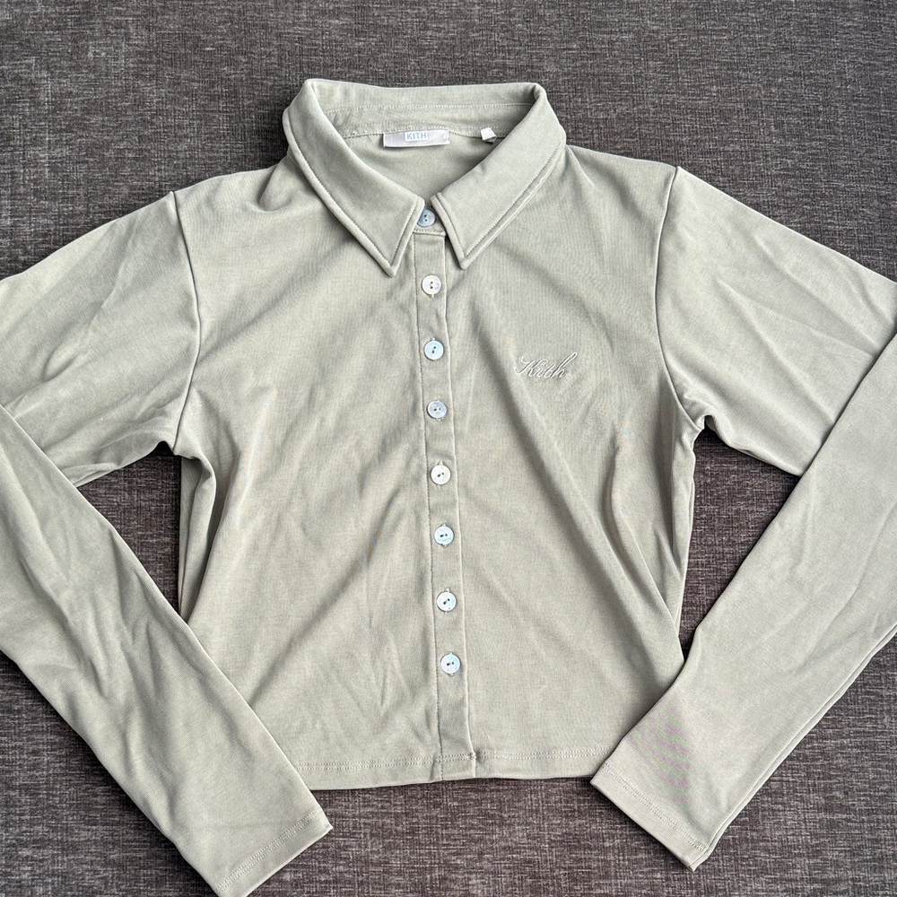 Kith Light Sage Green Long Sleeve Button-Up Polo